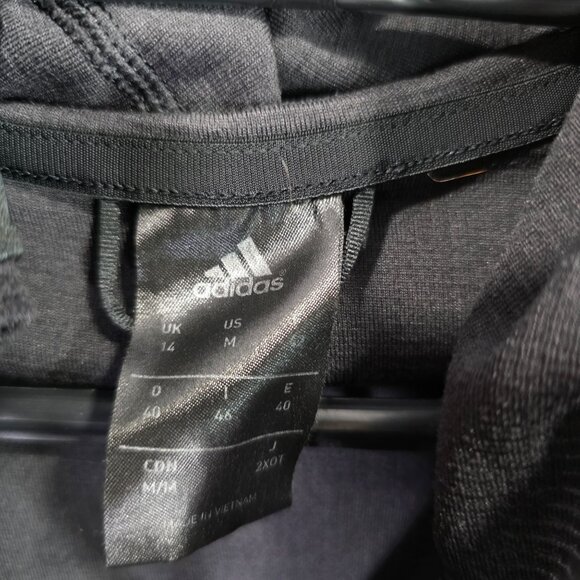 Womens Adidas Black Full Zip Hooded Jacket Zippered Pockets Polyester Size M - Picture 2 of 8